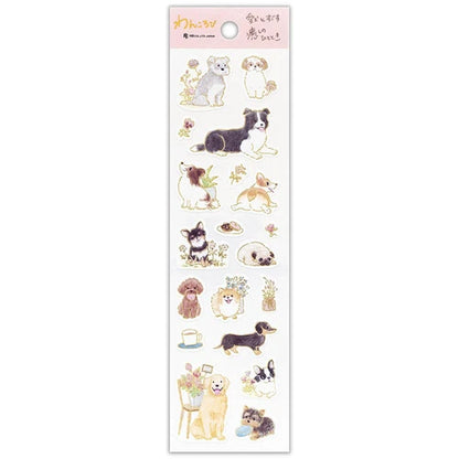 Variety of dogs with Japanese stickers