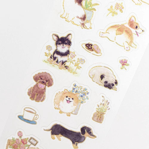 Variety of dogs with Japanese stickers