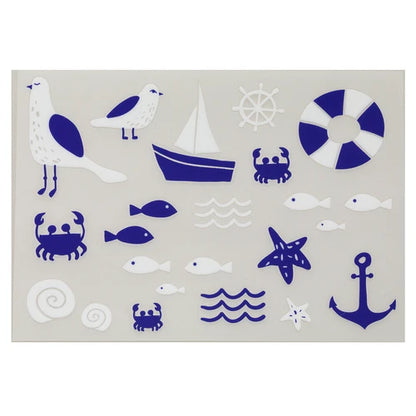 【irodo】Japanese non-iron cloth stickers - ocean (white blue)