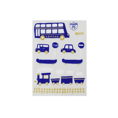 【irodo】Japanese-made non-iron cloth stickers - transportation (blue)